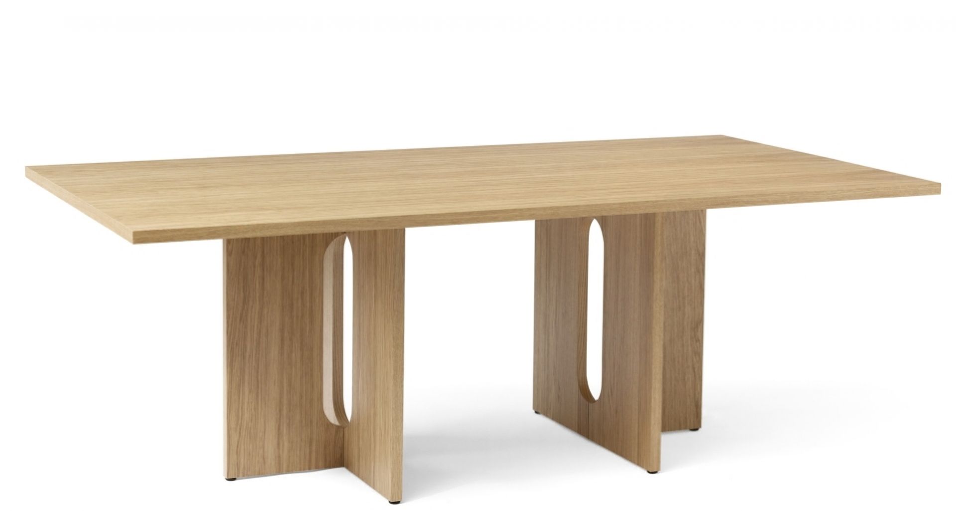 Audo Androgyne Esstisch aus Eiche, 210x110 cm, mit markanten, offenen Tischbeinen. Moderner Holztisch.